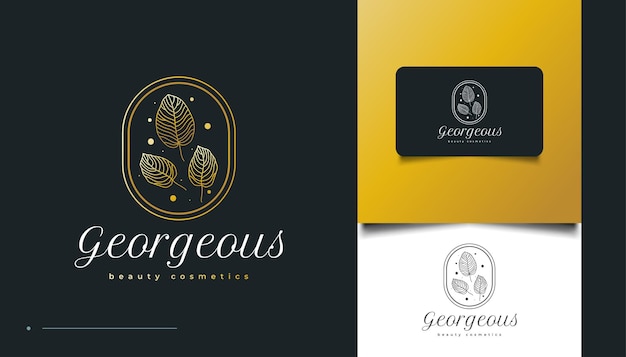 Elegant gold leaf logo in minimalist line style, for spa, cosmetics, beauty, florists and fashion