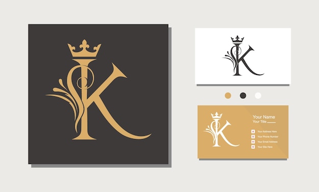 Vector elegant gold letter k with crown logo design inspiration