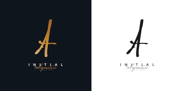 Elegant Gold Letter A Logo Design with Handwriting Style. Letter A Signature Logo or Symbol for Wedding, Fashion, Jewelry, Boutique, Botanical, Floral and Business Identity