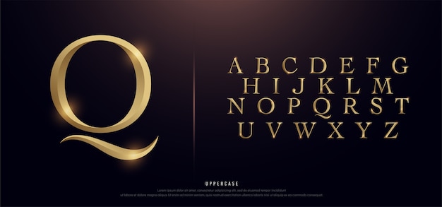 Vector elegant gold metal chrome uppercase alphabet font