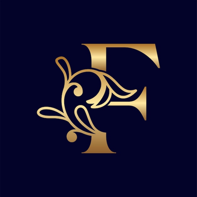 Vettore elegante logo di bellezza reale in oro lettera f