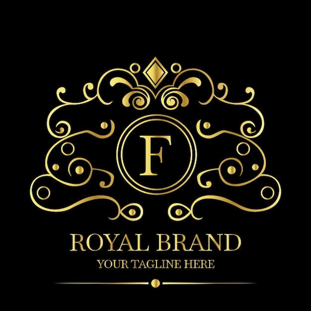 elegant gold royal brand logo design with stylized letter a on black background for luxury identity