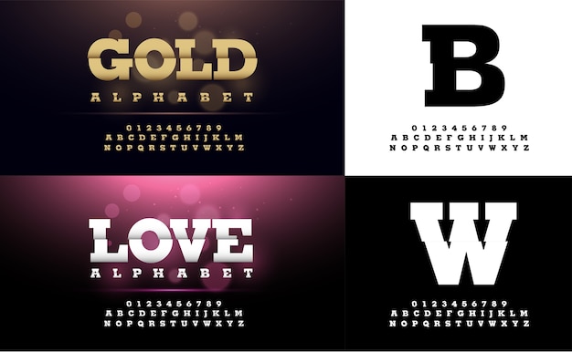Elegant gold and silver metal alphabet font and numbers