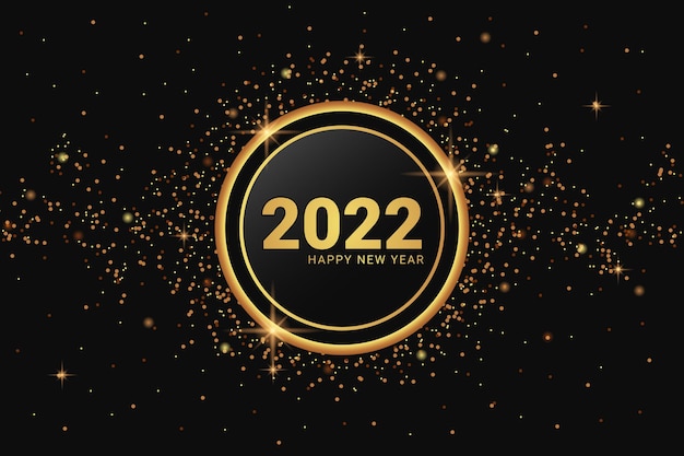 Elegant golden 2022 happy new year on glass and glitter background