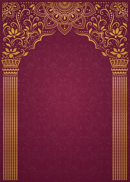 Vector elegant golden arch and pillar on burgundy red background