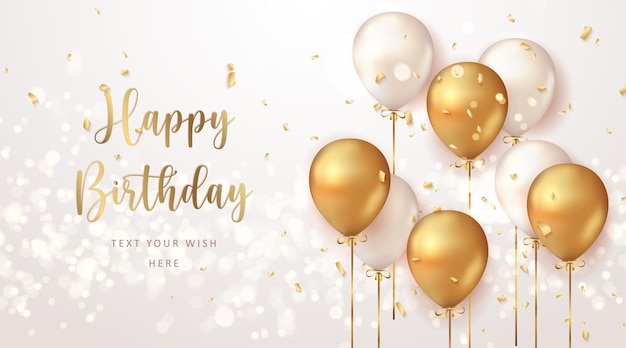 Elegant golden ballon Happy Birthday celebration card banner template