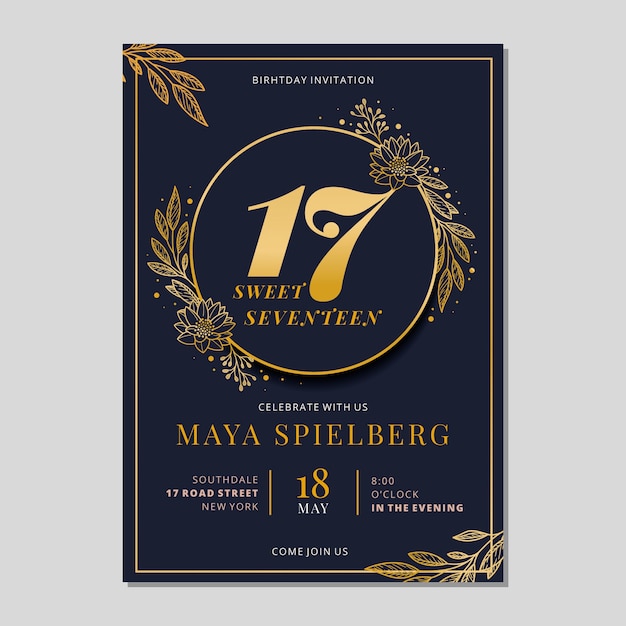 Elegant golden birthday card template