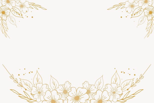 Elegant golden floral background with hand drawn flowers and leaves border