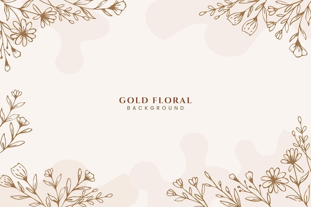 Elegant golden floral background with hand drawn flowers and leaves illustration decoration