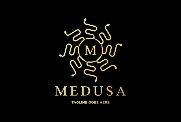 Элегантная золотая геометрическая звезда змеи для дизайна логотипа Medusa God