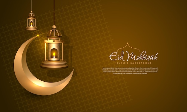 Элегантная золотая лампа и полумесяц для исламского дизайна приветствия ид мубарак