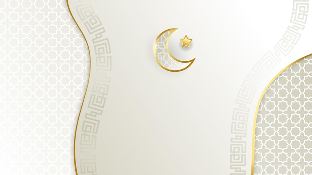 Elegant golden lantern arabic white gold Islamic design background Universal ramadan kareem banner background with lantern moon islamic pattern mosque and abstract luxury islamic elements