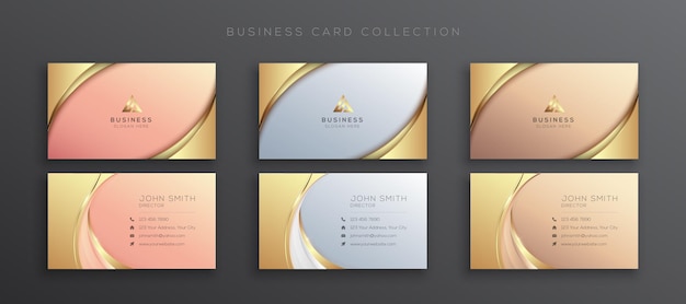 Elegant golden waves business card template collection