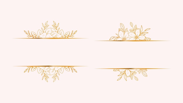 Elegant goud bloemtekstkader met met de hand getekende bladeren en bloemen