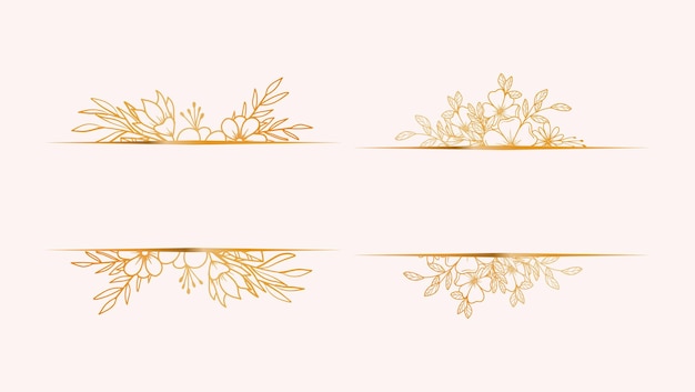 Vector elegant goud bloemtekstkader met met de hand getekende bladeren en bloemen