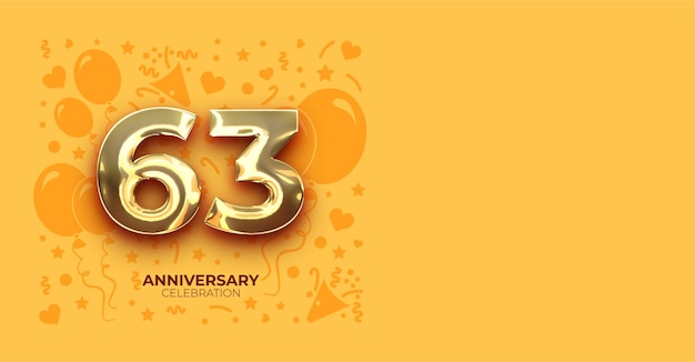 Elegant Gouden Effect 63 jaar verjaardag of verjaardag Vector Banner met aanpasbare kopieerruimte
