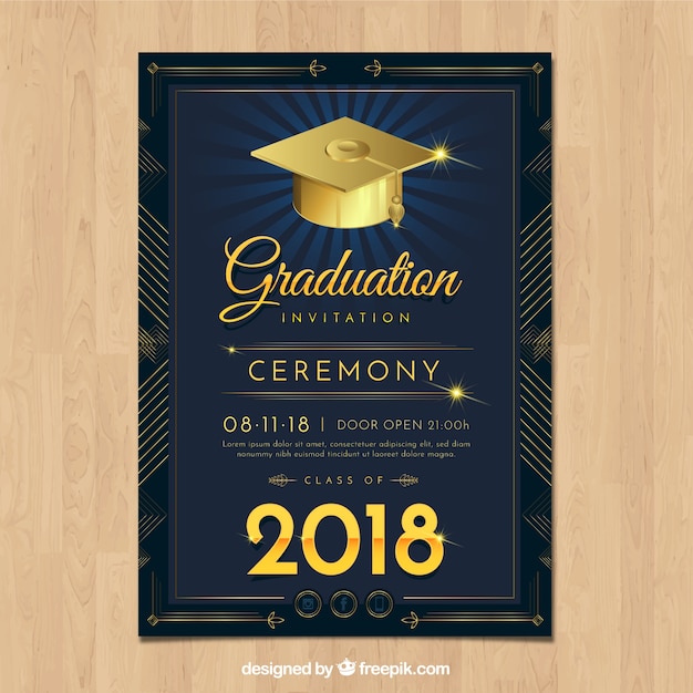 Elegant graduation invitation template with realistic design