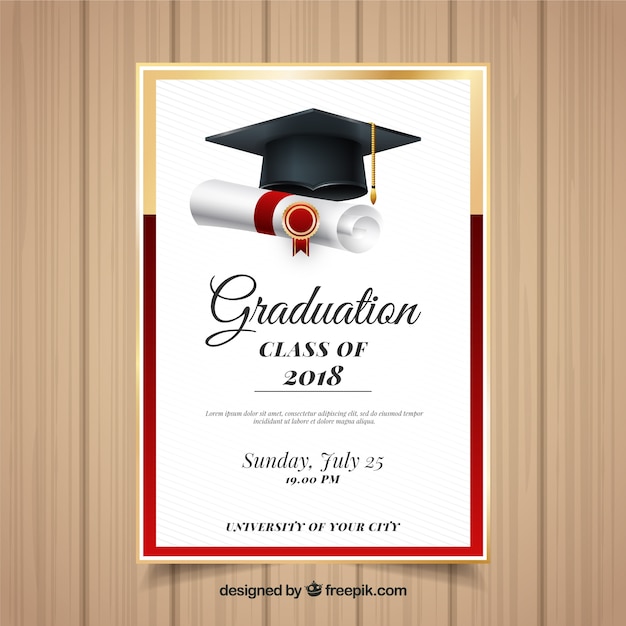 Vector elegant graduation invitation template with realistic design