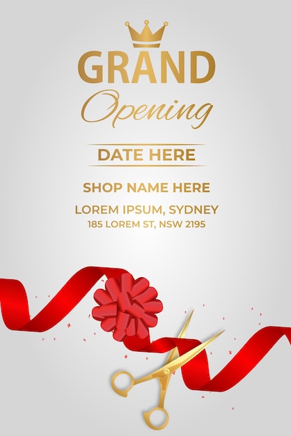 Elegant Grand Opening Banner with red ribbon and bow