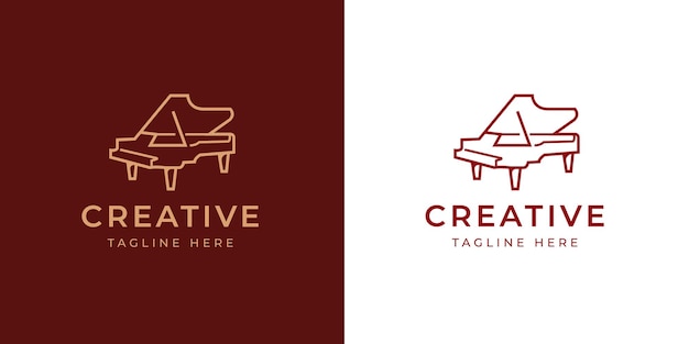 Elegante modello di progettazione del logo del pianoforte a coda