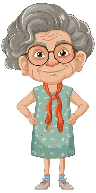 Vector elegant grandmother wearing glasses in beautiful dress