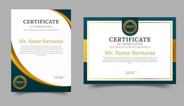 Elegant green and gold diploma certificate template