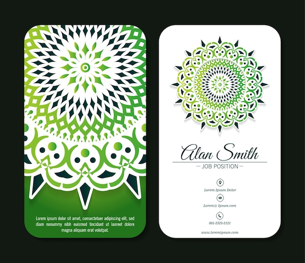 Elegant green mandala business card