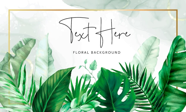 Elegant green tropical leaves watercolor background