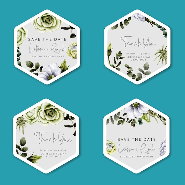 Elegant greenery roses flower watercolor label collection