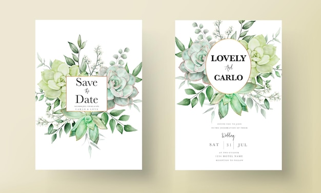 elegant greenery watercolor floral wedding invitation card