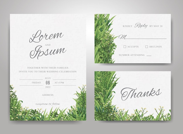 Elegant Greenery Wedding invitation card template set