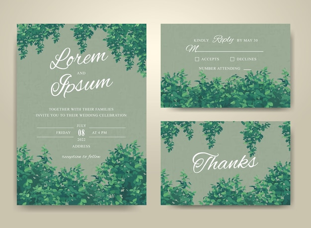 Elegant Greenery Wedding invitation card template set