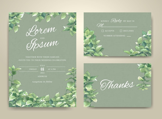 Elegant Greenery Wedding invitation card template set