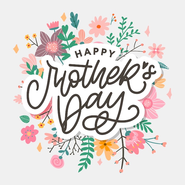 カラフルな花のスタイリッシュなテキスト母の日とエレガントなグリーティングカードのデザイン