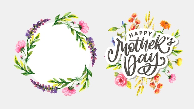 Elegant greeting design with stylish text mother's day on colorful flowers