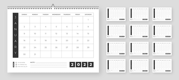エレガントなグリッドレイアウトデスクまたは壁掛けカレンダーテンプレート