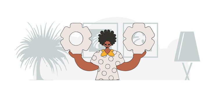 Vector an elegant guy holds gears in his hands idea theme retro trendy style