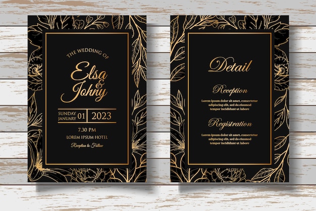 Elegant Hand Drawing Floral Wedding Invitation Card Set