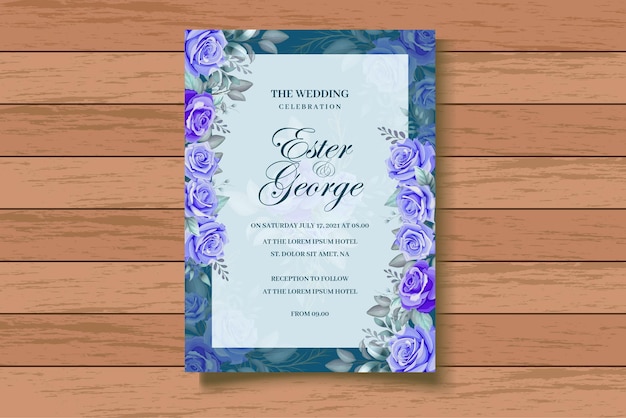 Elegant hand drawing floral wedding invitation card