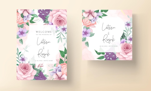 エレガントな手描きの花と葉の招待カードテンプレート
