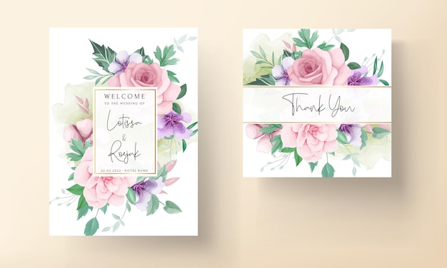 Elegant hand drawing flower and leaves invitation card template