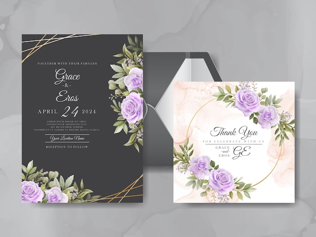 Elegant hand drawing wedding invitation card  floral design