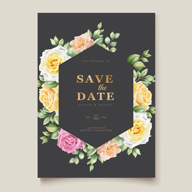 elegant hand drawing wedding invitation floral design