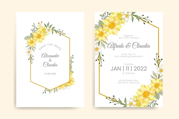 Elegant hand drawing wedding invitation floral design