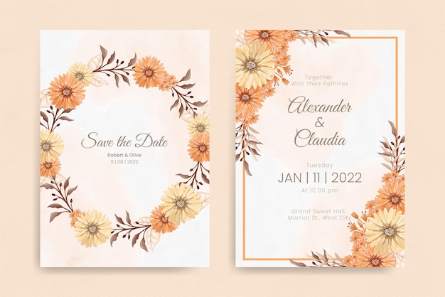 Elegant hand drawing wedding invitation floral design