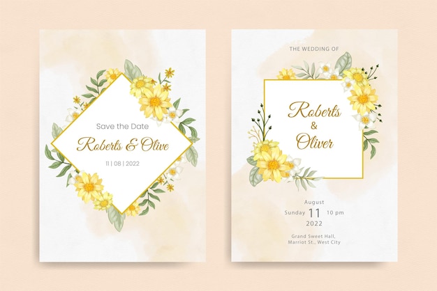 Vector elegant hand drawing wedding invitation floral design