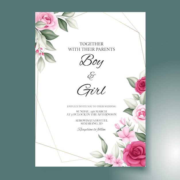 Vector elegant hand drawing wedding invitation floral design