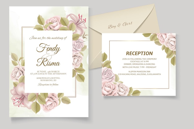 elegant hand drawing wedding invitation floral design