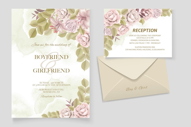 Elegant hand drawing wedding invitation floral design