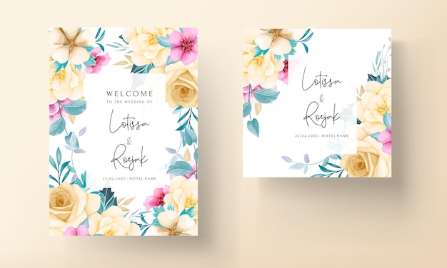 Vector elegant hand drawing wedding invitation floral design